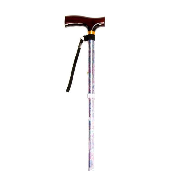 Folding Cane with Strap - Red Blossom