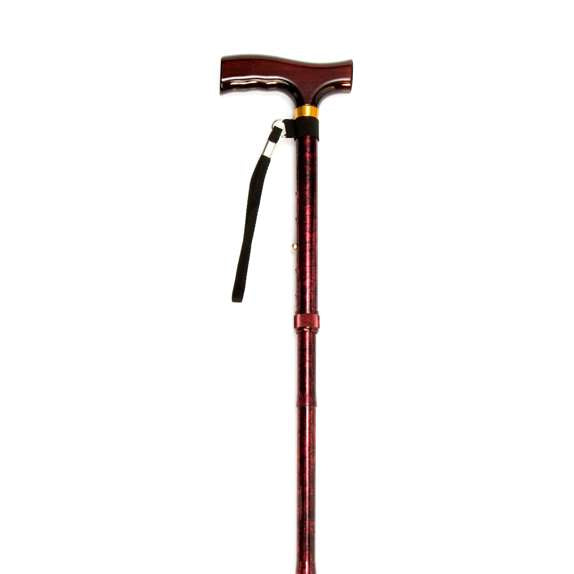 Folding Cane with Strap - Red Crackle