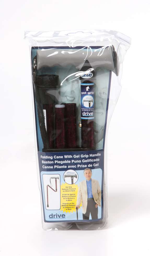 Soft Grip Folding Cane with Strap - Red Crackle