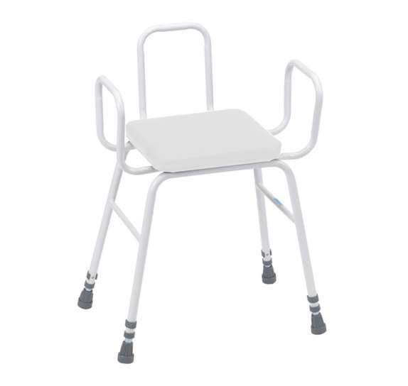 Perching Stool with White PVC Seat, Tubular Armrests and Back