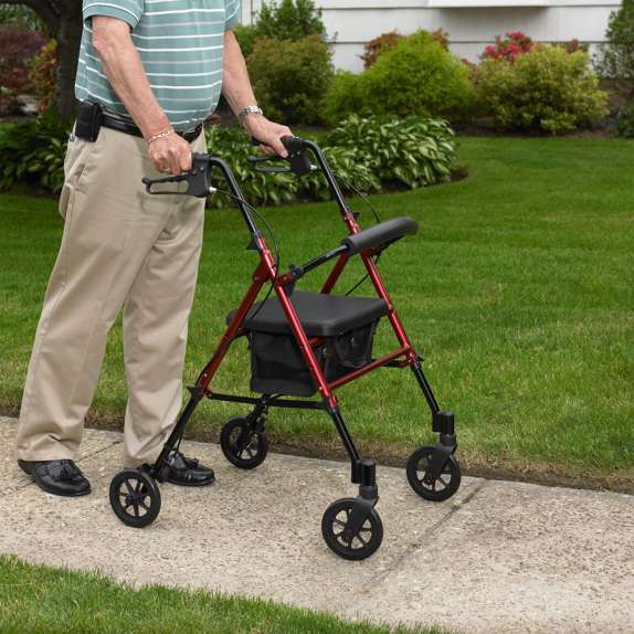 Adjustable Seat Height Rollator - Red