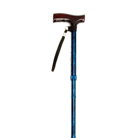 Folding Cane with Strap - Blue Crackle