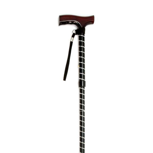 Folding Cane with Strap - Black Stripe