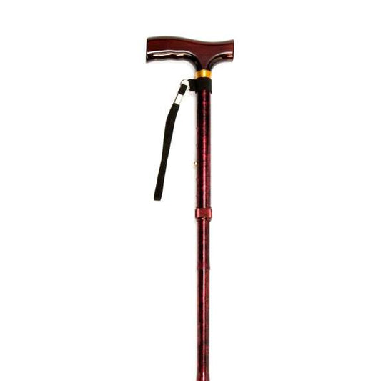 Folding Cane with Strap - Red Crackle