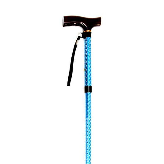 Folding Cane with Strap - Blue Spiral Wave