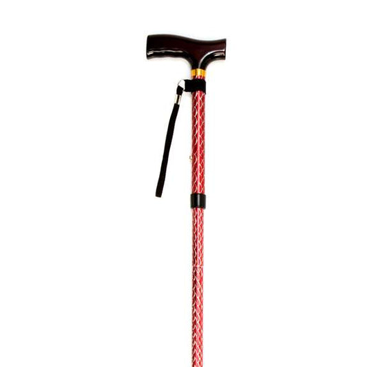 Folding Cane with Strap - Red Spiral Wave