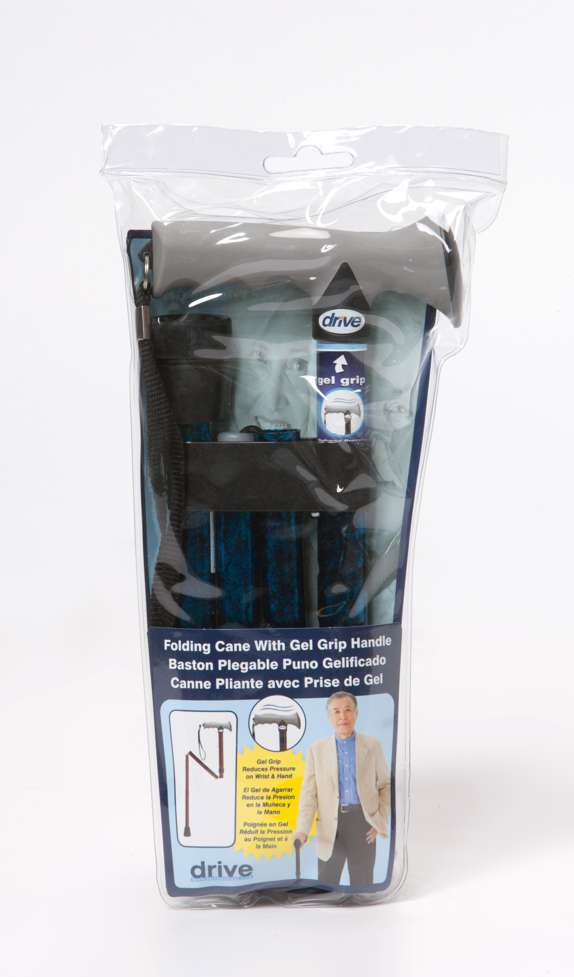 Soft Grip Folding Cane with Strap - Blue Crackle