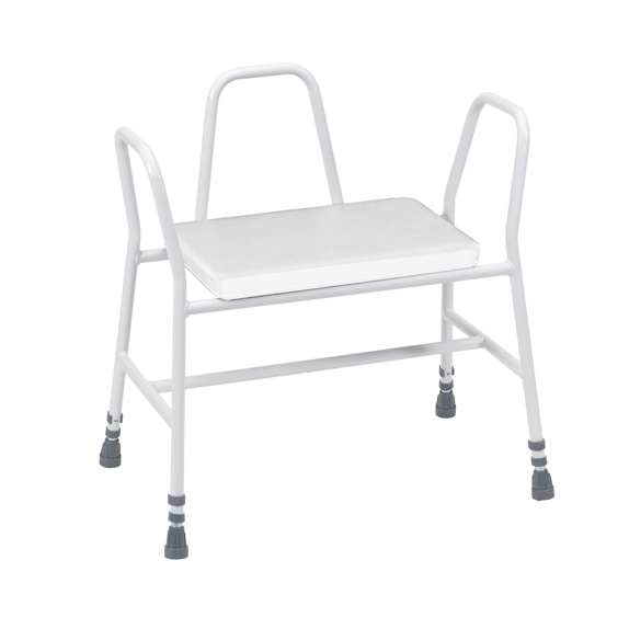 Bariatric Perching Stool with White PVC Seat, Tubular Armrests and Back