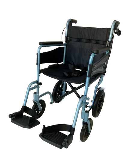 Vantage Transit Wheelchair in Silver/Blue